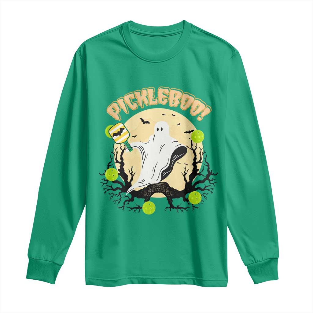 Funny Halloween Pickleball Long Sleeve Shirt Pickleboo Ghost Costume TS12 Irish Green Print Your Wear