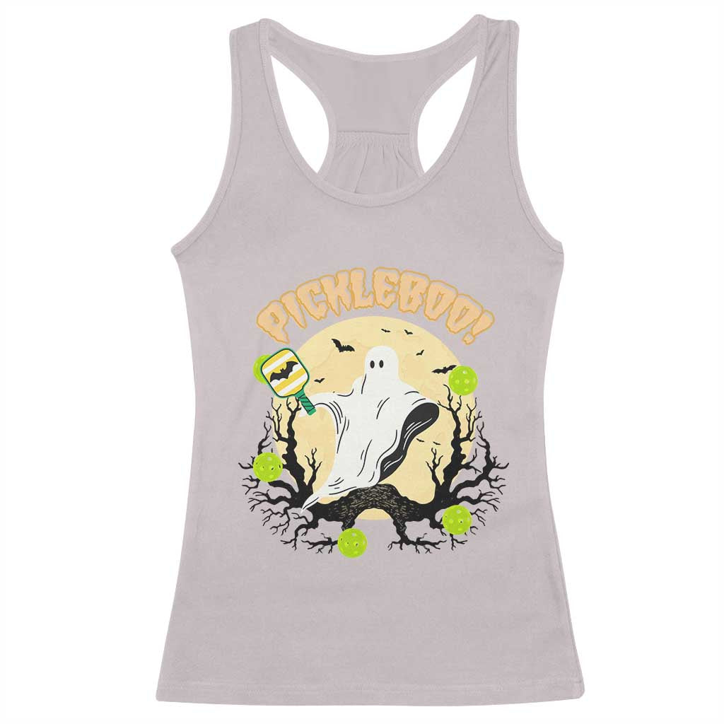 Funny Halloween Pickleball Racerback Tank Top Pickleboo Ghost Costume TS12 Ice Gray Print Your Wear
