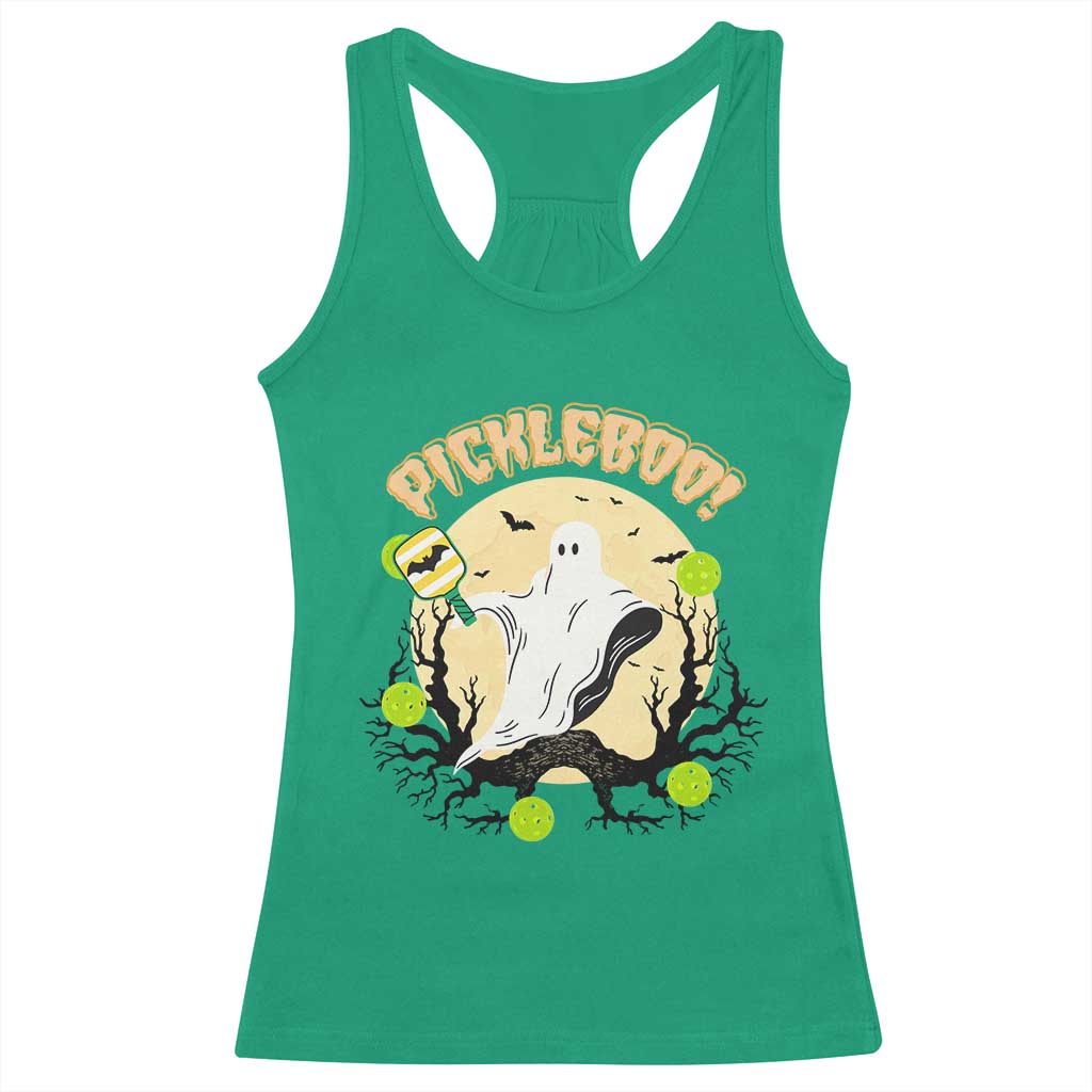 Funny Halloween Pickleball Racerback Tank Top Pickleboo Ghost Costume TS12 Irish Green Print Your Wear