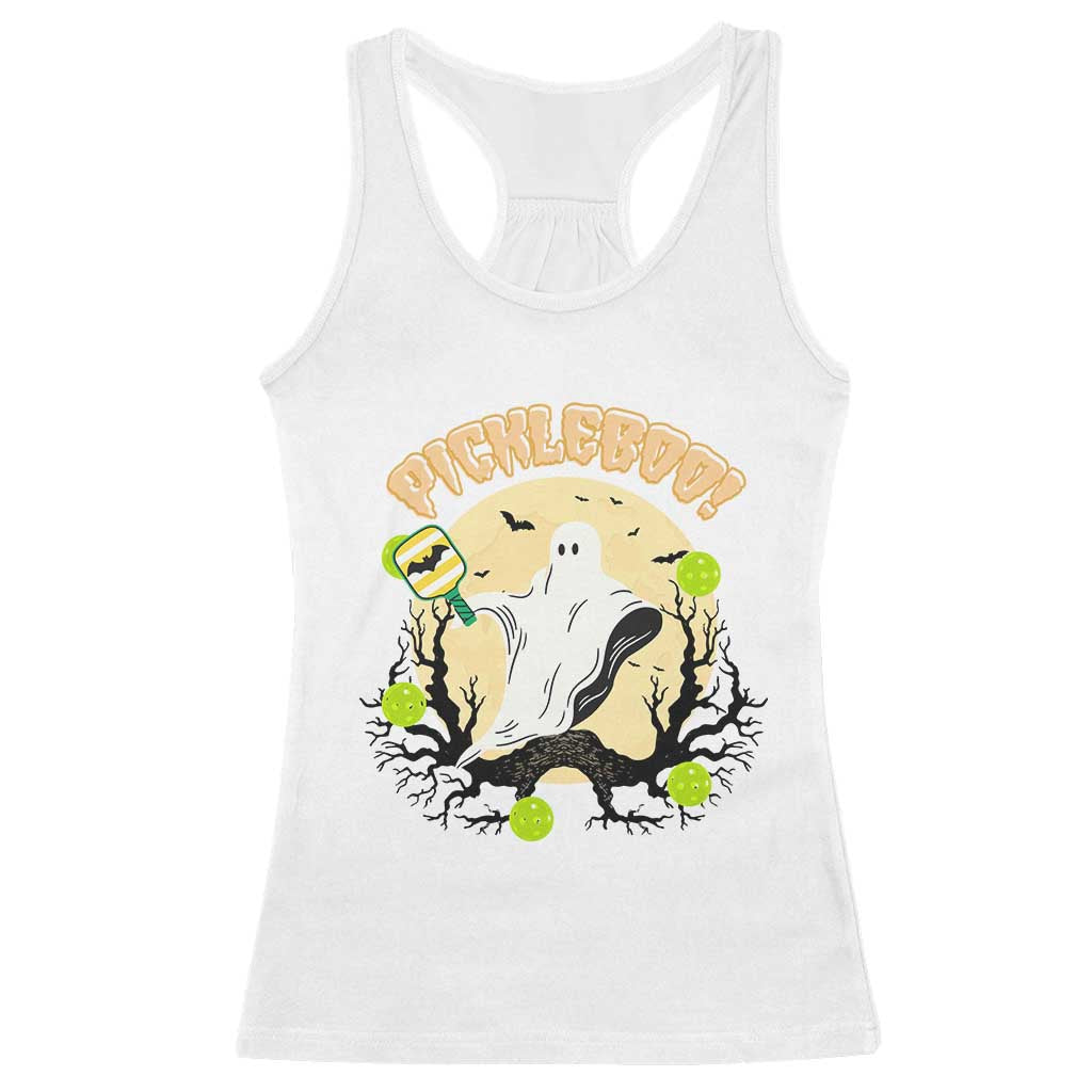 Funny Halloween Pickleball Racerback Tank Top Pickleboo Ghost Costume TS12 White Print Your Wear