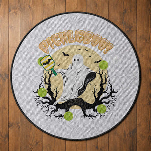 Funny Halloween Pickleball Round Rug Pickleboo Ghost Costume