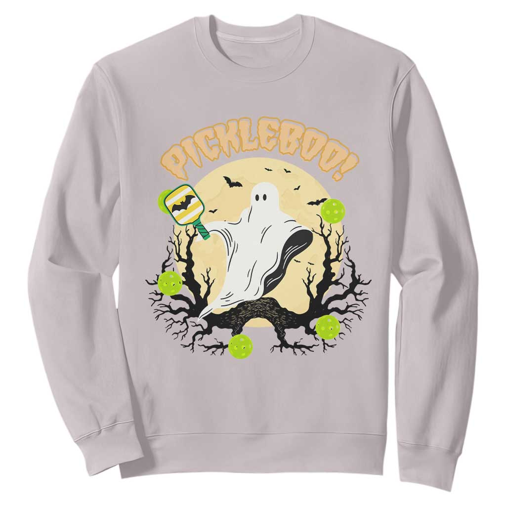 Funny Halloween Pickleball Sweatshirt Pickleboo Ghost Costume TS12 Ice Gray Print Your Wear