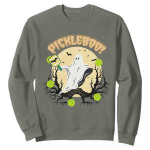 Funny Halloween Pickleball Sweatshirt Pickleboo Ghost Costume TS12 Military Green Print Your Wear