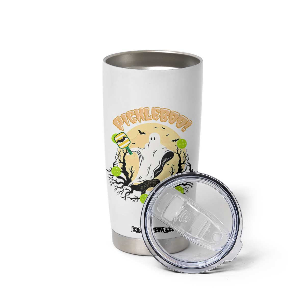 Funny Halloween Pickleball Tumbler Cup Pickleboo Ghost Costume TS12 Print Your Wear