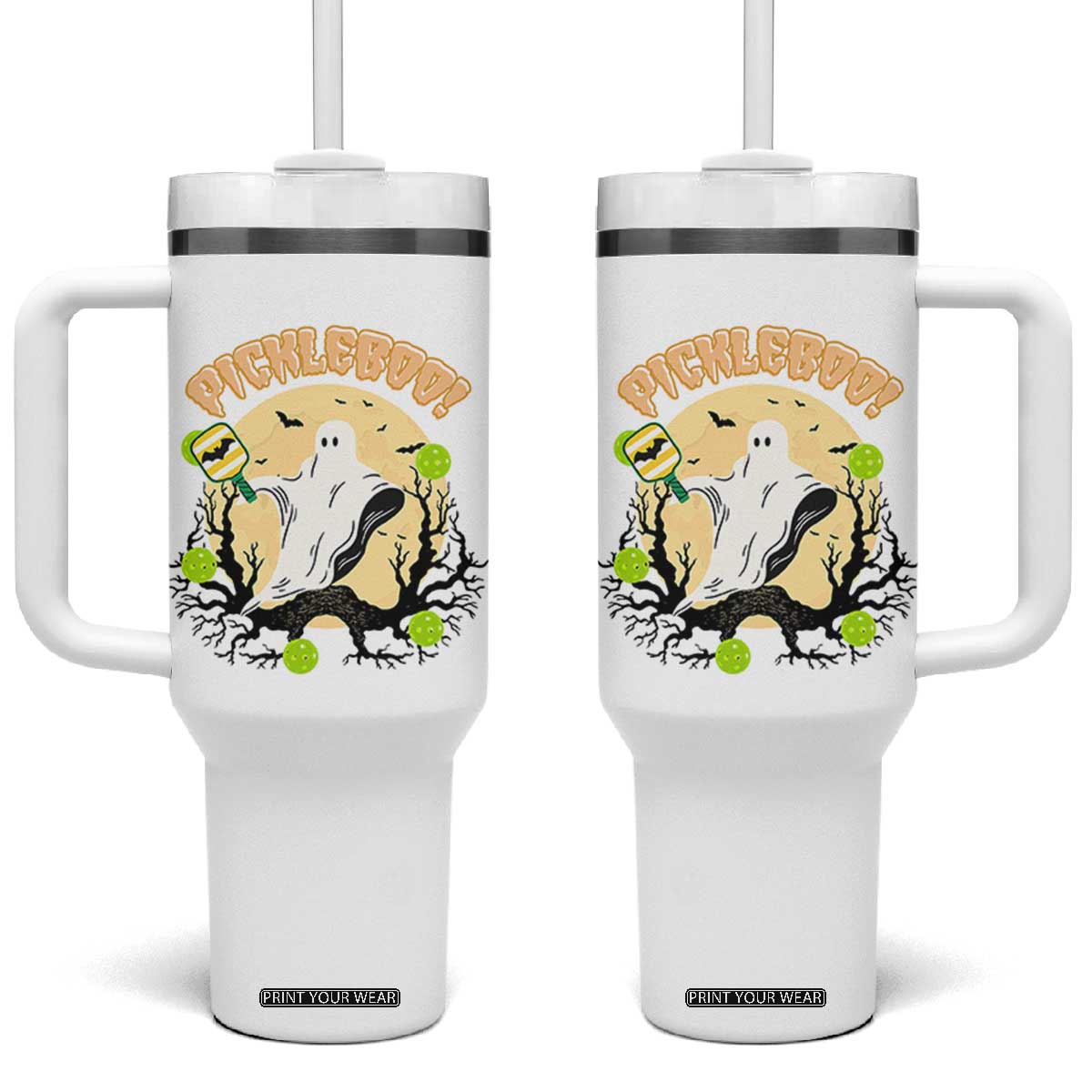 Funny Halloween Pickleball Tumbler With Handle Pickleboo Ghost Costume TS12 One Size: 40 oz White Print Your Wear