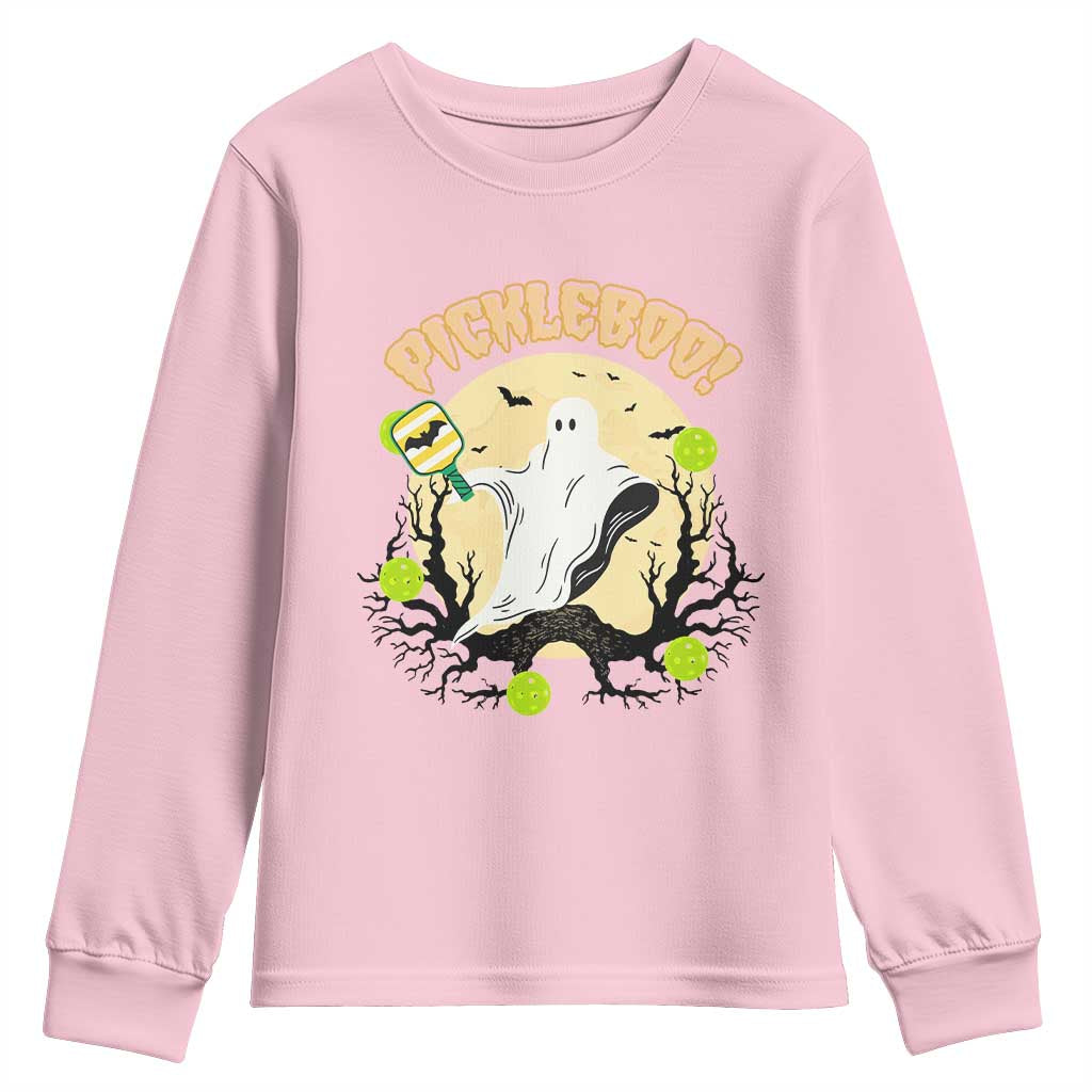 Funny Halloween Pickleball Youth Sweatshirt Pickleboo Ghost Costume TS12 Light Pink Print Your Wear