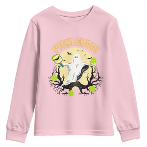 Funny Halloween Pickleball Youth Sweatshirt Pickleboo Ghost Costume TS12 Light Pink Print Your Wear