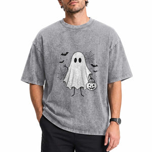 Stickman Ghost Funny Spooky Halloween Gift Washed Cotton T-Shirt