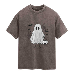Stickman Ghost Funny Spooky Halloween Gift Washed Cotton T-Shirt