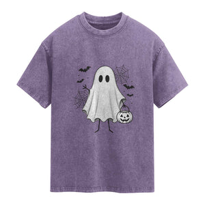 Stickman Ghost Funny Spooky Halloween Gift Washed Cotton T-Shirt