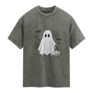 Stickman Ghost Funny Spooky Halloween Gift Washed Cotton T-Shirt