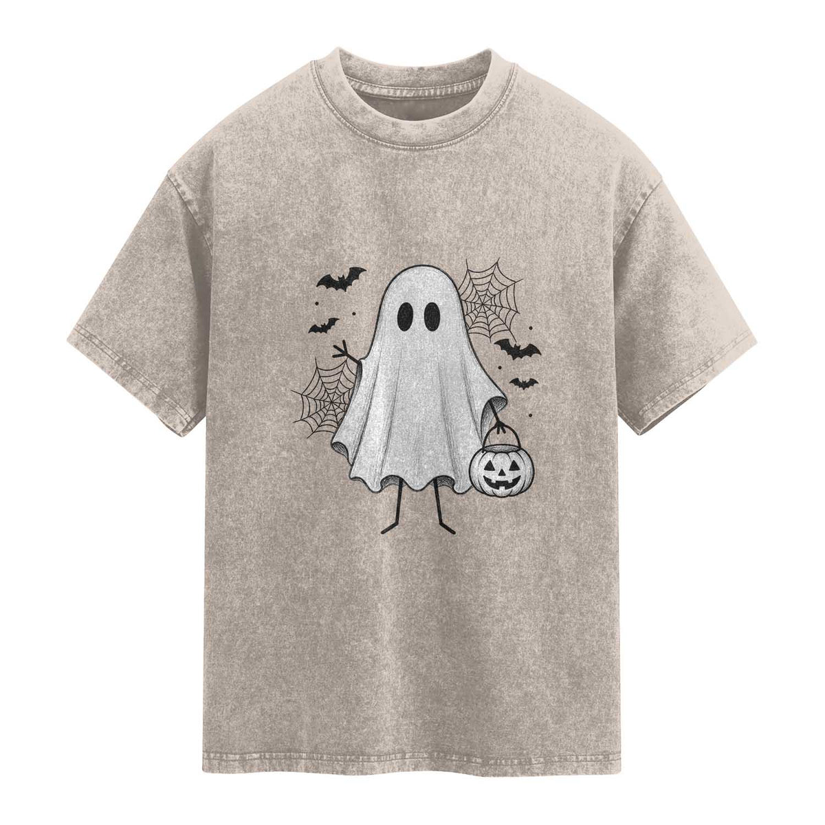 Stickman Ghost Funny Spooky Halloween Gift Washed Cotton T-Shirt