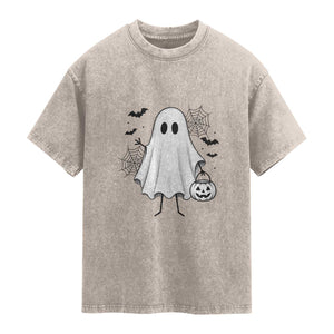 Stickman Ghost Funny Spooky Halloween Gift Washed Cotton T-Shirt