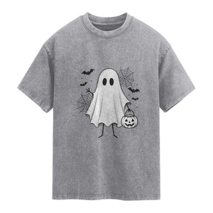 Stickman Ghost Funny Spooky Halloween Gift Washed Cotton T-Shirt