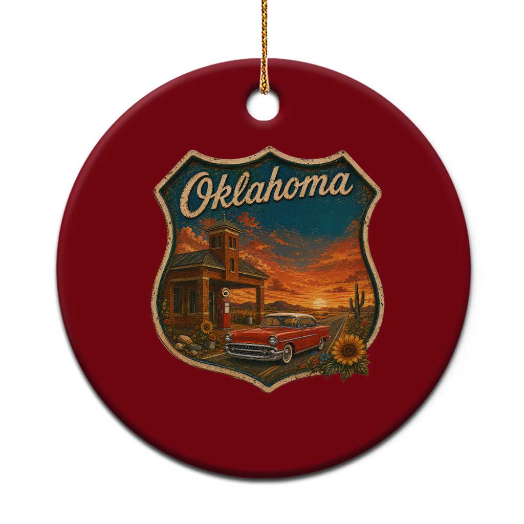 Vintage Oklahoma Route Highway 66 Gas Station Ceramic Ornament Mother Road Travel Gift