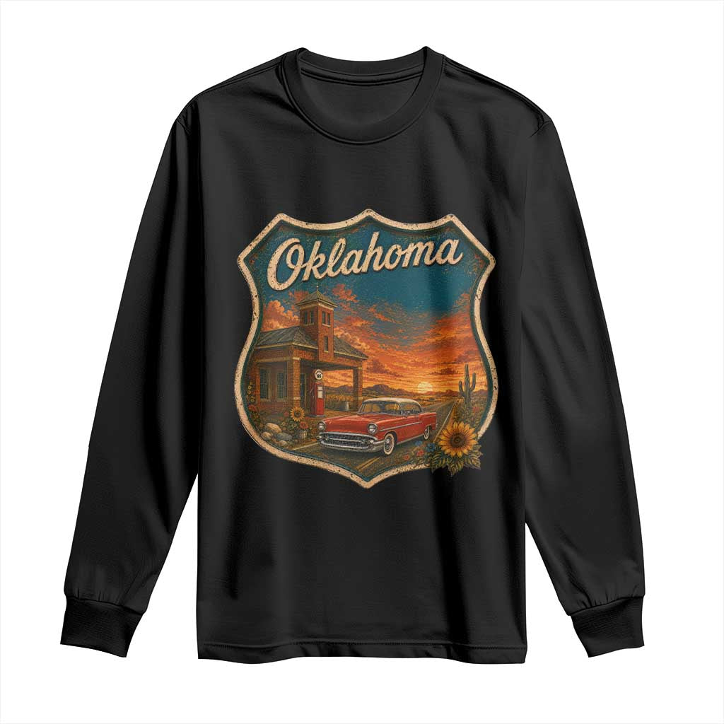 Vintage Oklahoma Route Highway 66 Gas Station Long Sleeve Shirt Mother Road Travel Gift