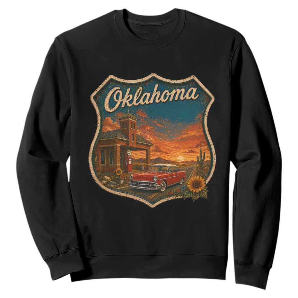 Vintage Oklahoma Route Highway 66 Gas Station Sweatshirt Mother Road Travel Gift