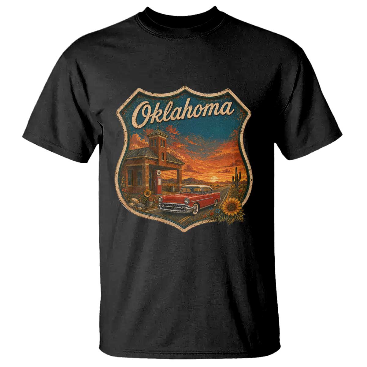 Vintage Oklahoma Route Highway 66 Gas Station T Shirt Mother Road Travel Gift