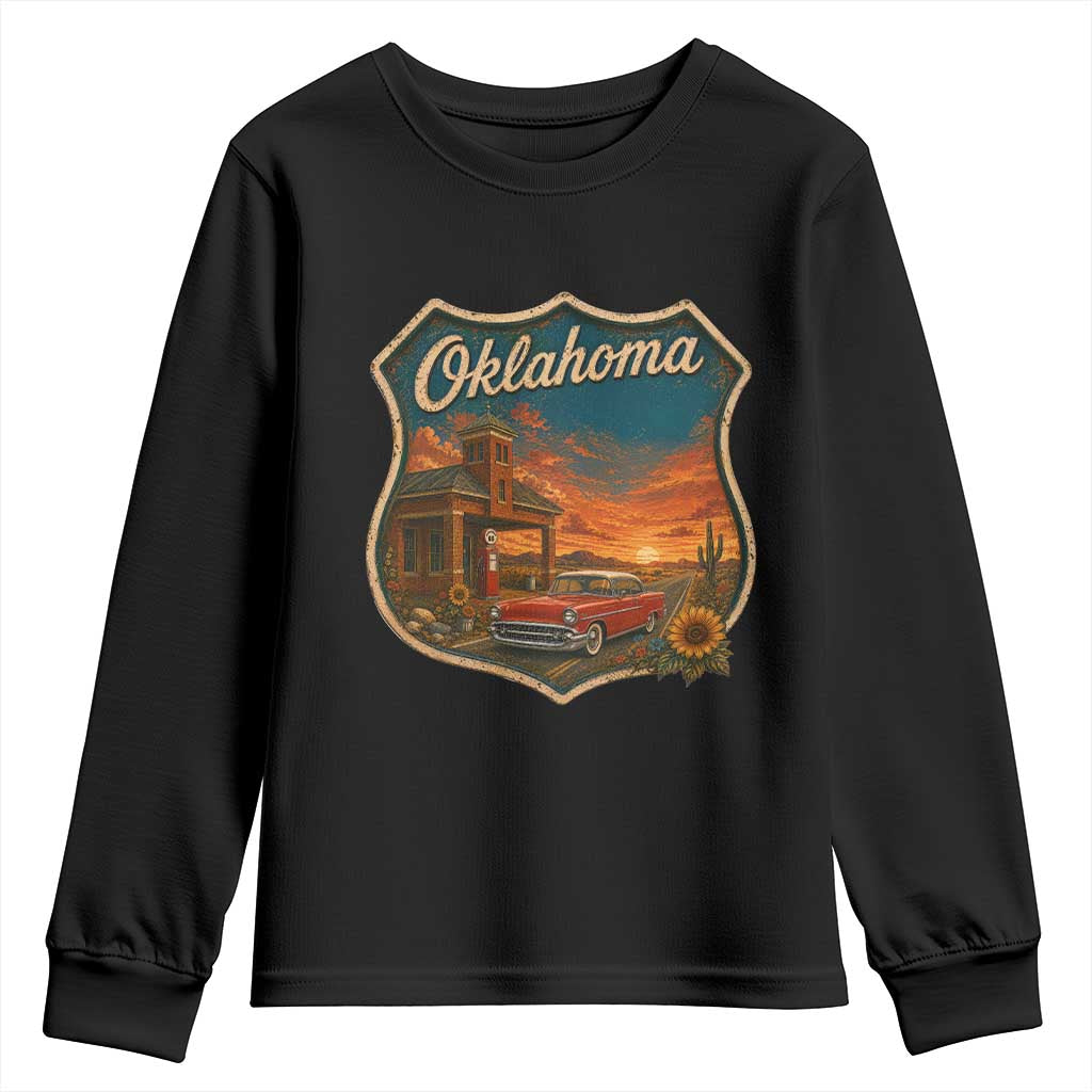 Vintage Oklahoma Route Highway 66 Gas Station Youth Sweatshirt Mother Road Travel Gift