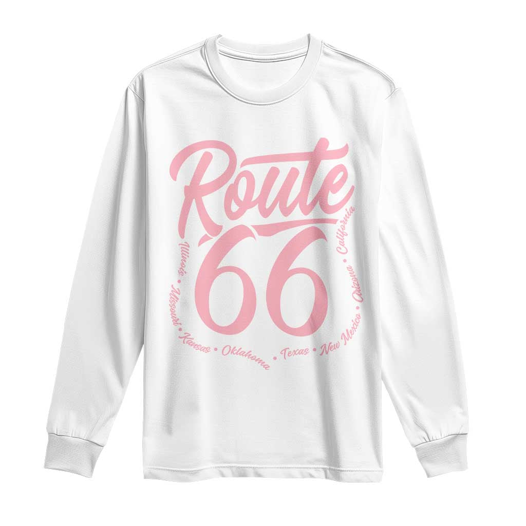 Pink Route Highway 66 Road Trip Long Sleeve Shirt Mother Road All States Travel Gift