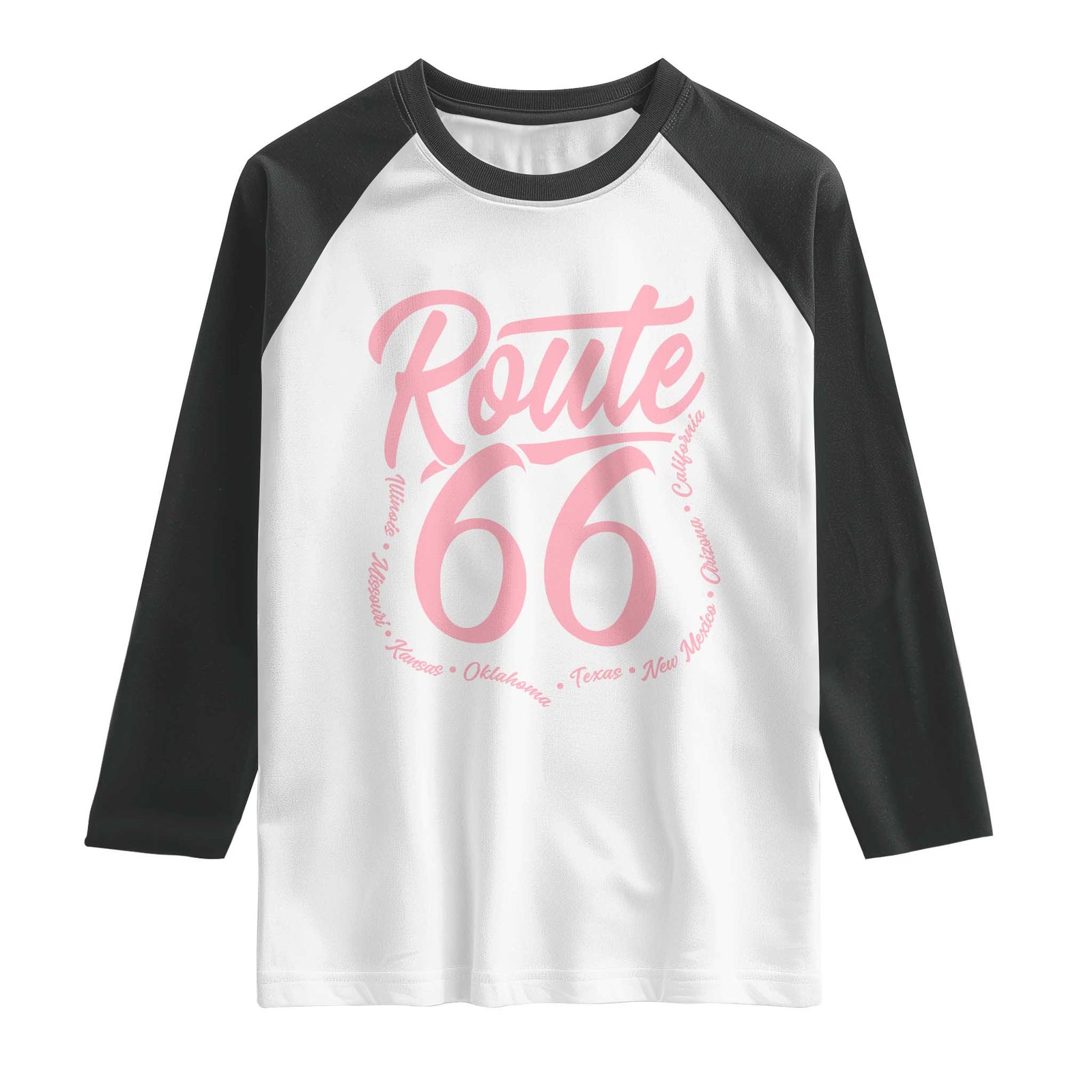 Pink Route Highway 66 Road Trip Raglan Shirt Mother Road All States Travel Gift