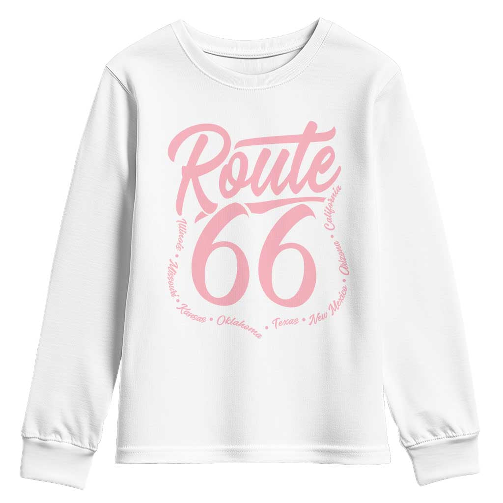 Pink Route Highway 66 Road Trip Youth Sweatshirt Mother Road All States Travel Gift