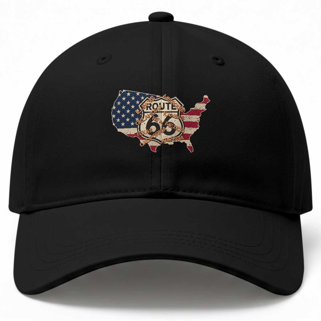 Vintage Route 66 US Flag Map Baseball Cap All States Highway Road Trip Travel