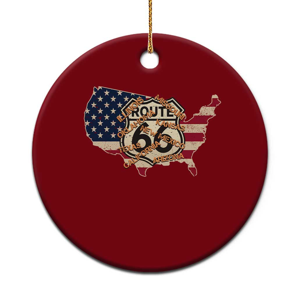 Vintage Route 66 US Flag Map Ceramic Ornament All States Highway Road Trip Travel