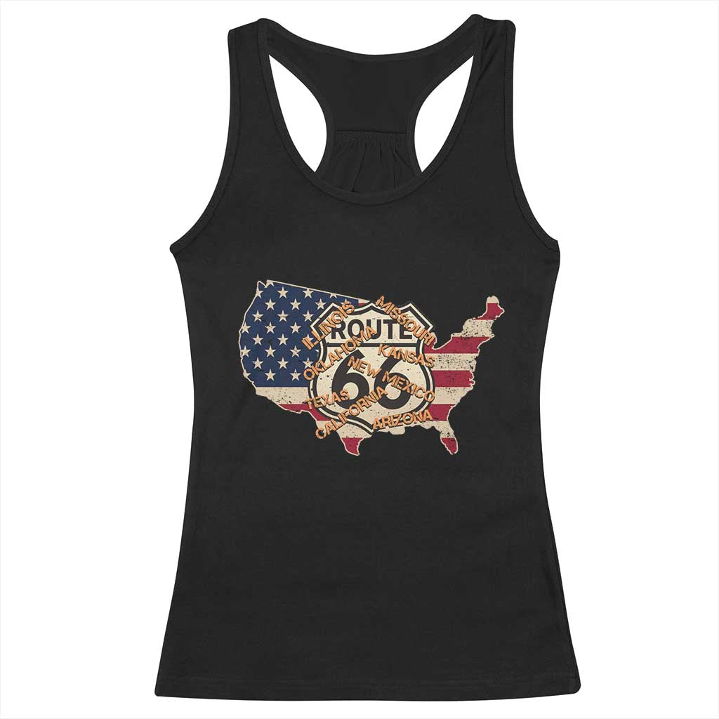 Vintage Route 66 US Flag Map Racerback Tank Top All States Highway Road Trip Travel