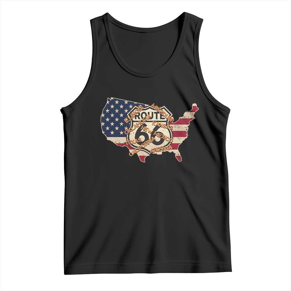 Vintage Route 66 US Flag Map Tank Top All States Highway Road Trip Travel