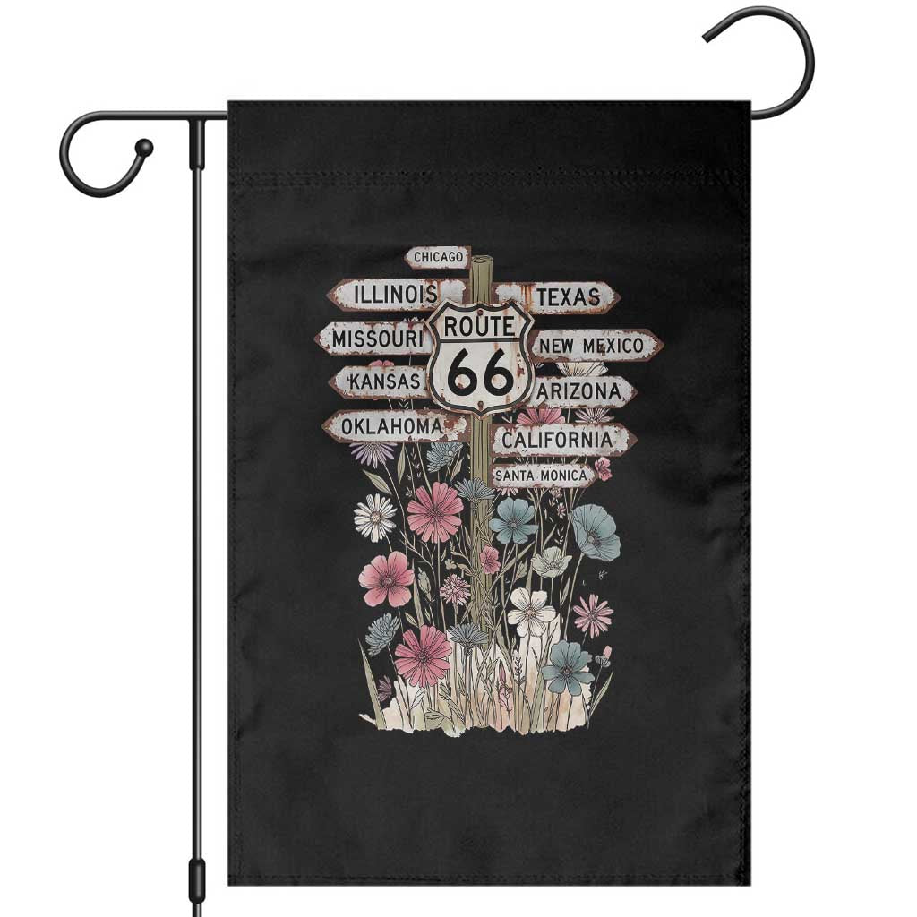 Route Highway 66 Wildflower Road Sign Garden Flag 8 States Retro Road Trip Travel