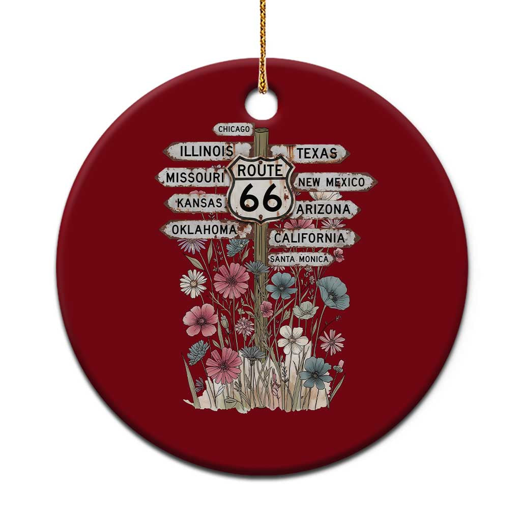 Route Highway 66 Wildflower Road Sign Ceramic Ornament 8 States Retro Road Trip Travel