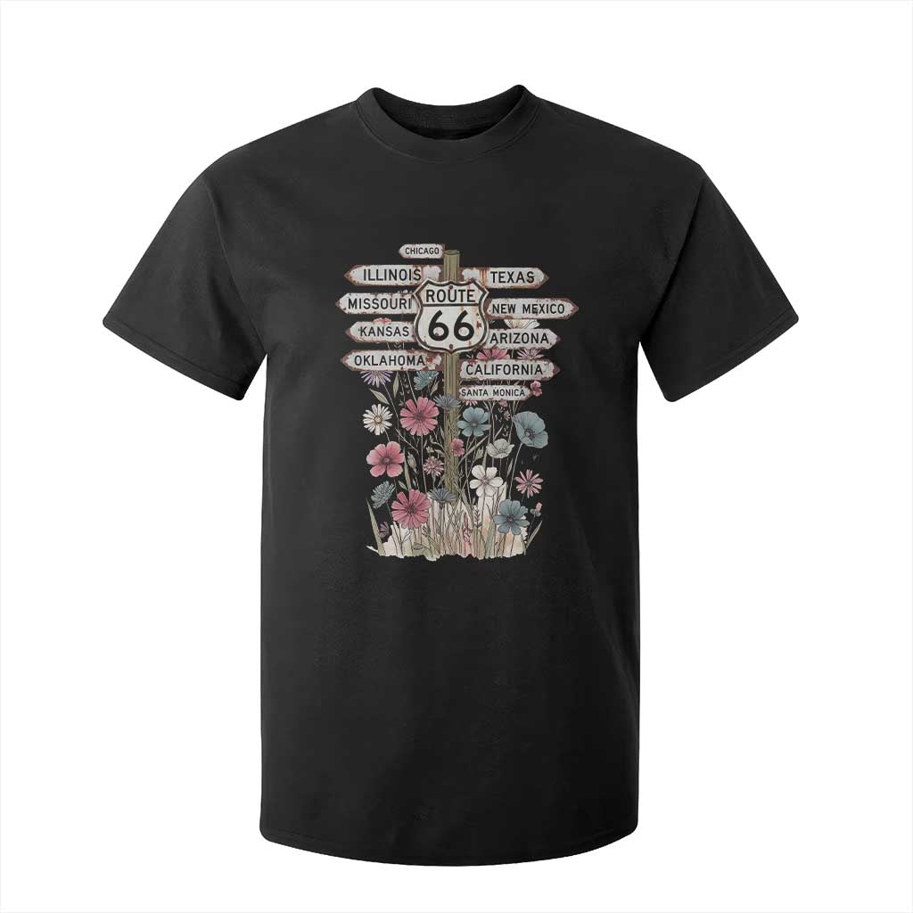 Route Highway 66 Wildflower Road Sign T Shirt For Kid 8 States Retro Road Trip Travel