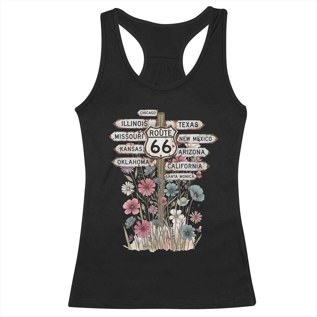 Route Highway 66 Wildflower Road Sign Racerback Tank Top 8 States Retro Road Trip Travel