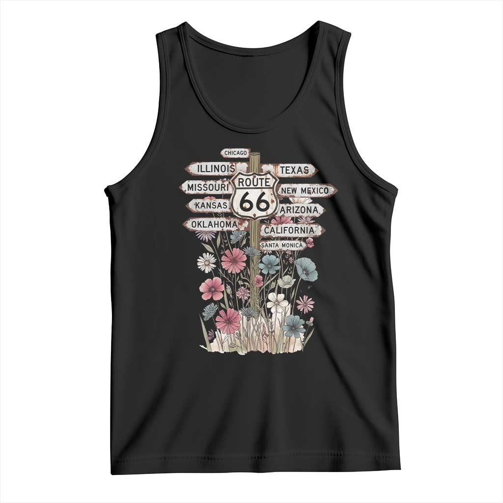 Route Highway 66 Wildflower Road Sign Tank Top 8 States Retro Road Trip Travel