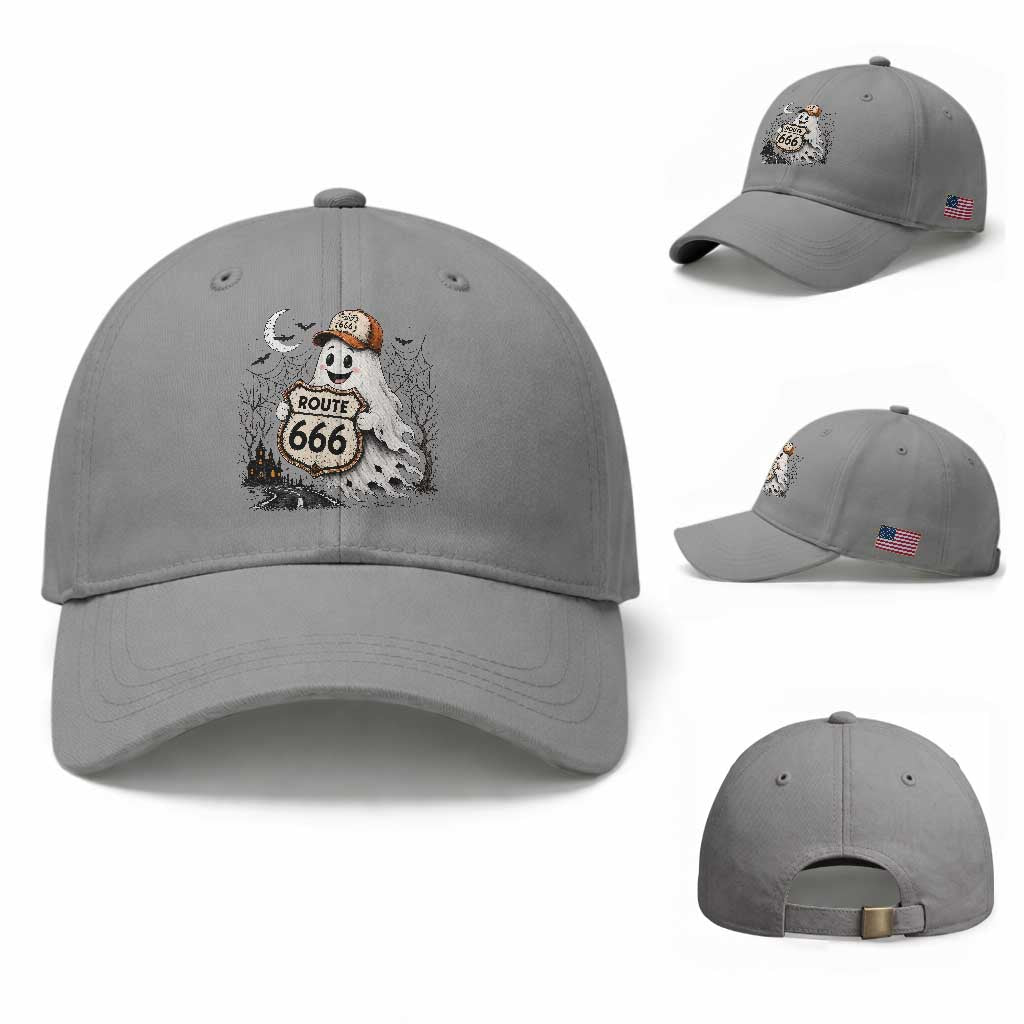 Haunted Route Highway 666 Halloween Road Trip Baseball Cap Spooky Travel Gift