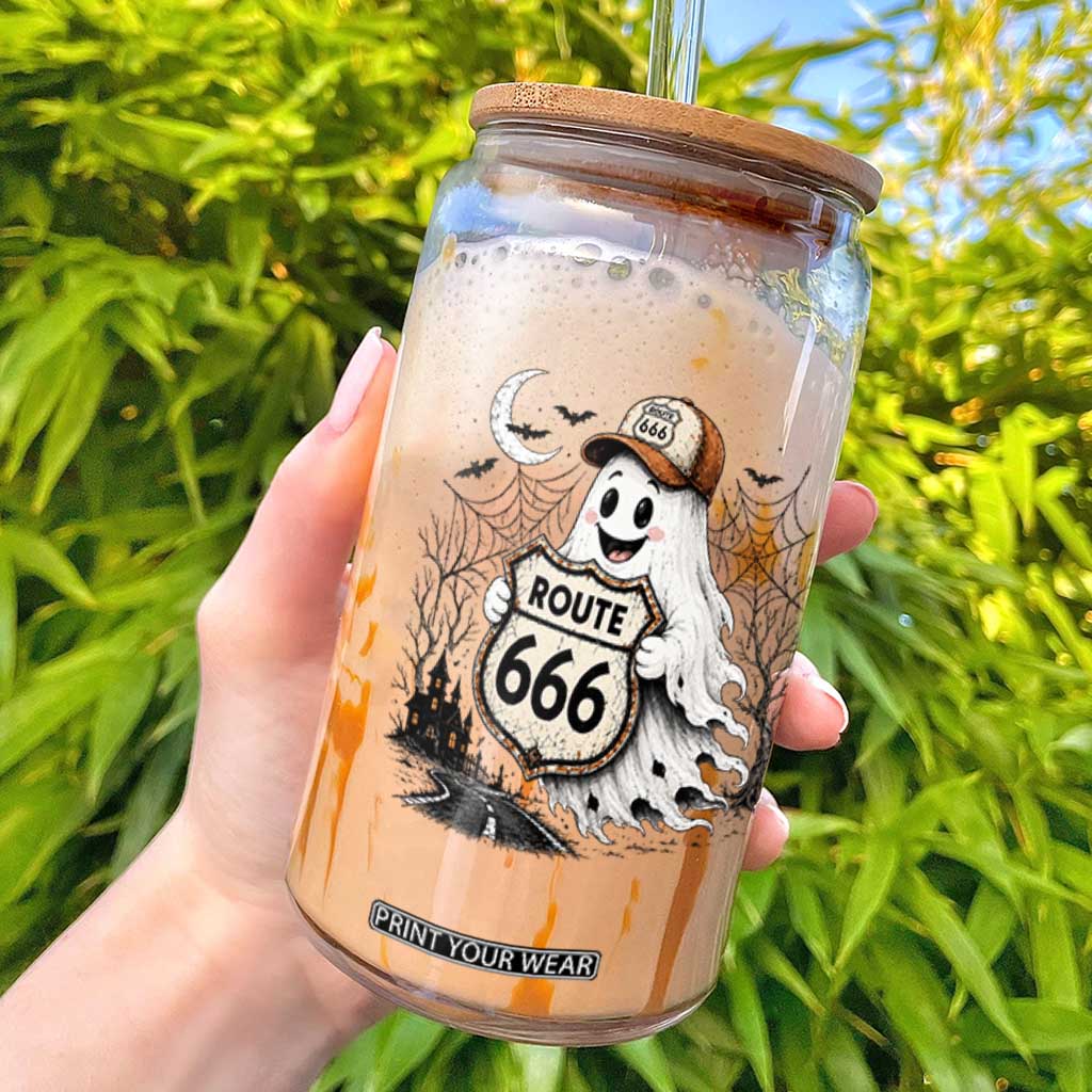 Haunted Route Highway 666 Halloween Road Trip Glass Can Spooky Travel Gift