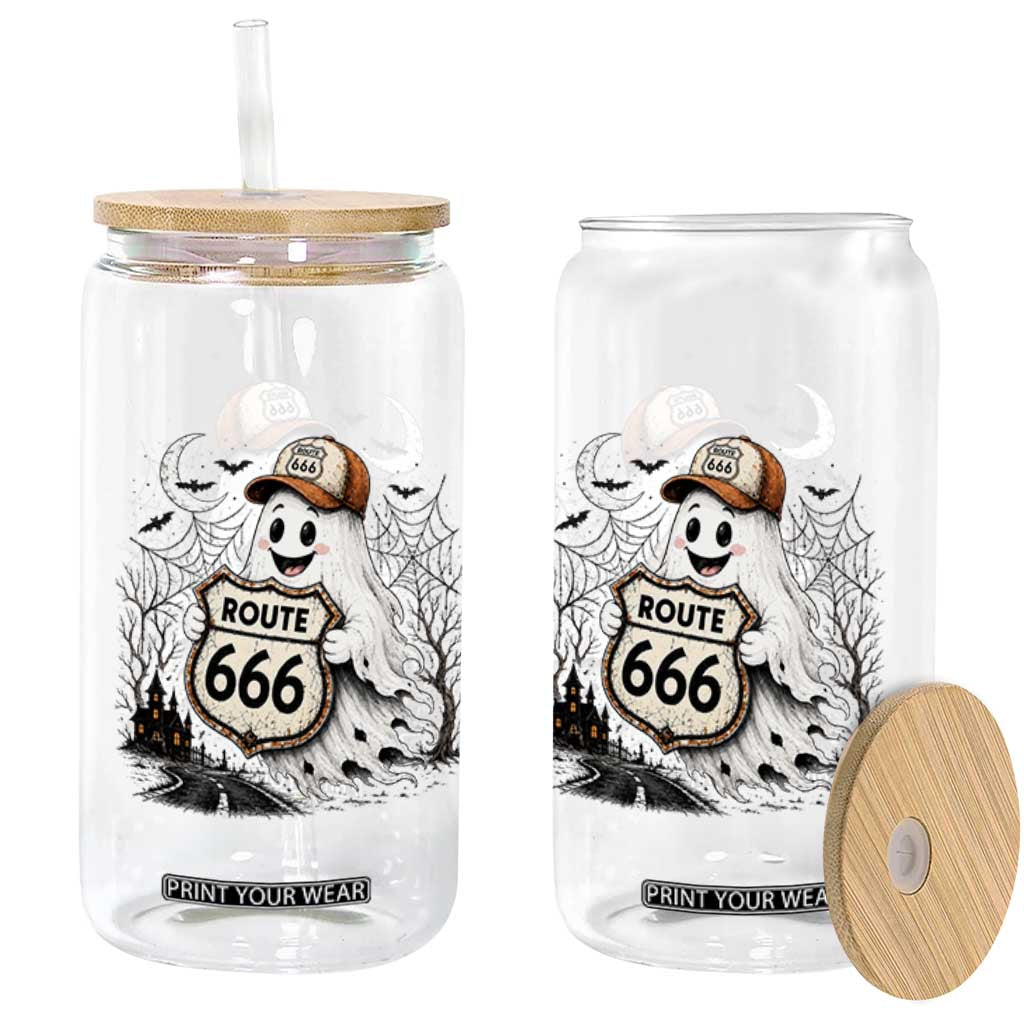 Haunted Route Highway 666 Halloween Road Trip Glass Can Spooky Travel Gift