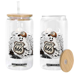 Haunted Route Highway 666 Halloween Road Trip Glass Can Spooky Travel Gift