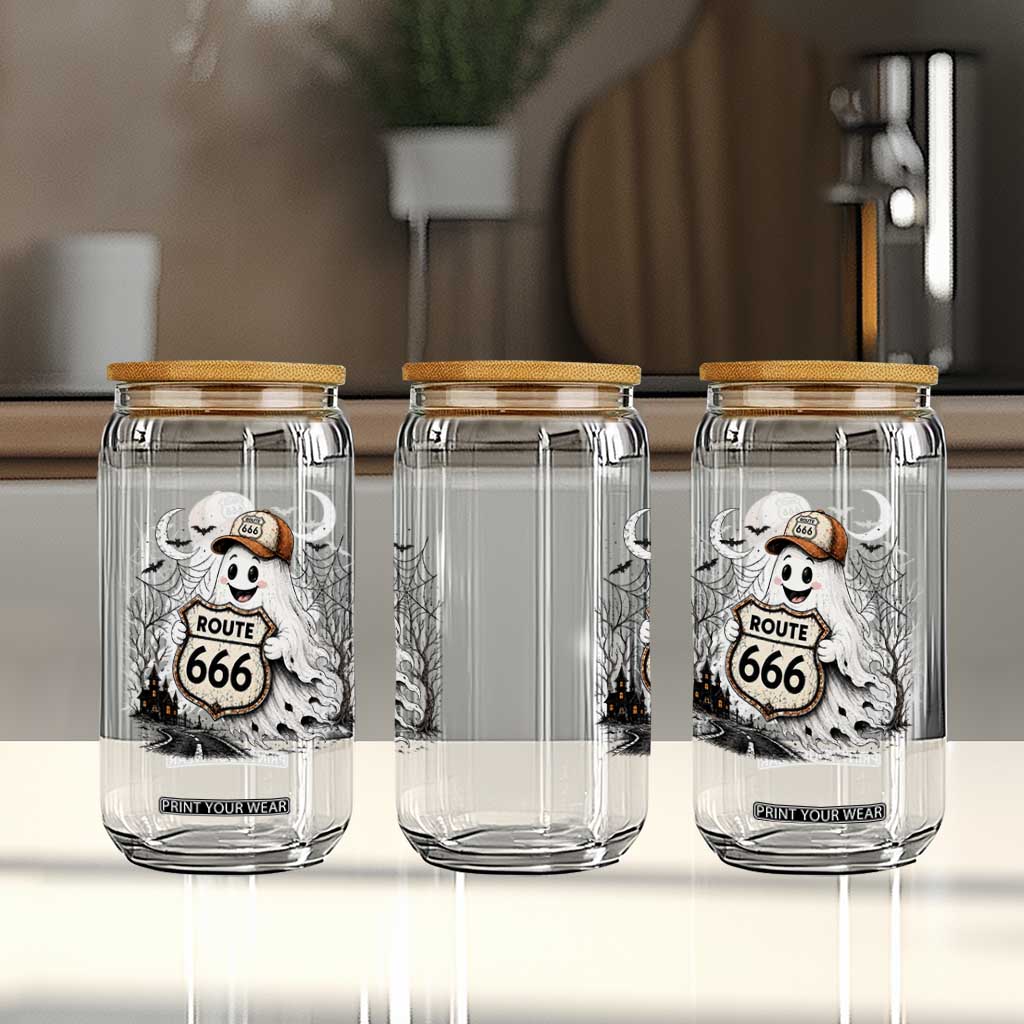 Haunted Route Highway 666 Halloween Road Trip Glass Can Spooky Travel Gift