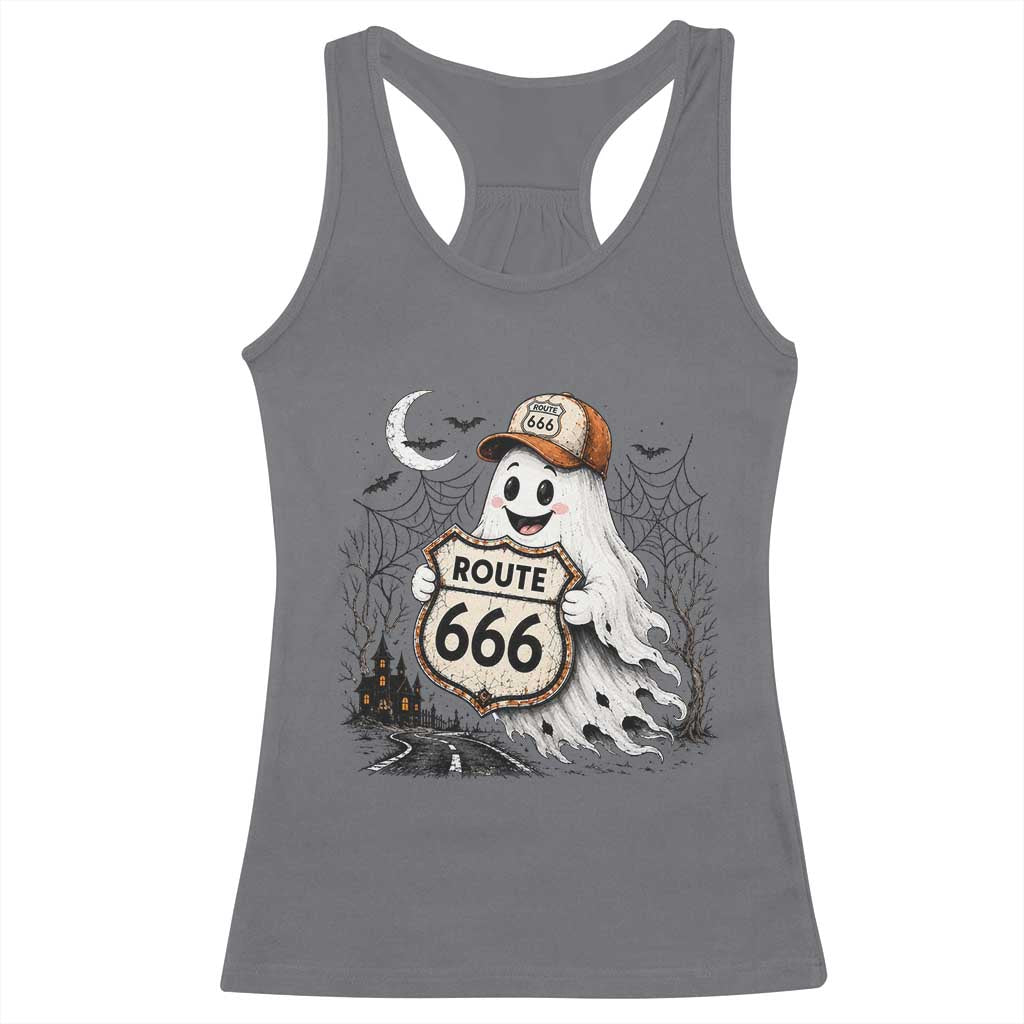 Haunted Route Highway 666 Halloween Road Trip Racerback Tank Top Spooky Travel Gift