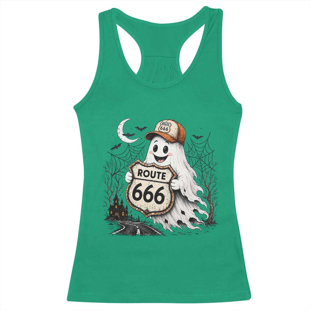 Haunted Route Highway 666 Halloween Road Trip Racerback Tank Top Spooky Travel Gift