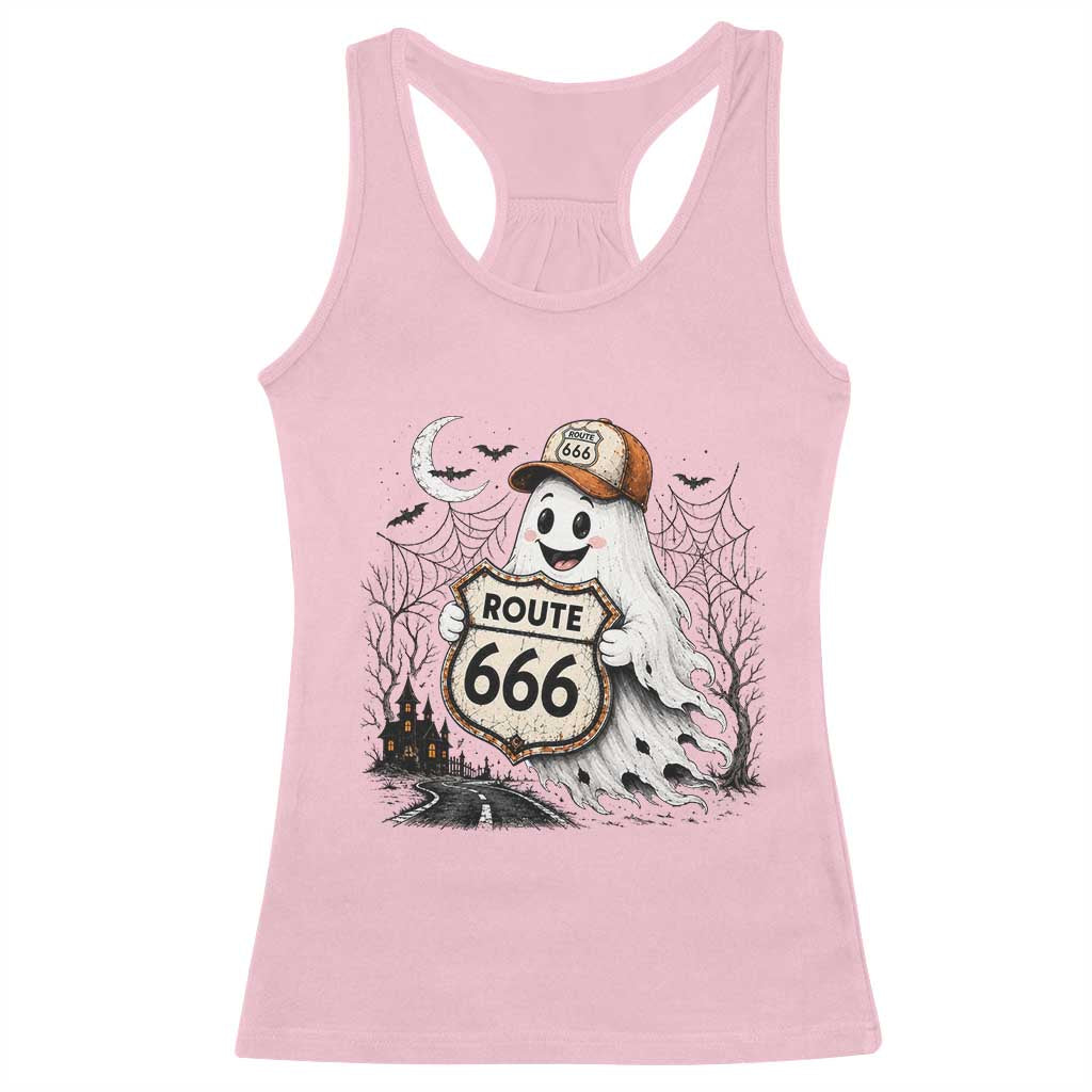 Haunted Route Highway 666 Halloween Road Trip Racerback Tank Top Spooky Travel Gift