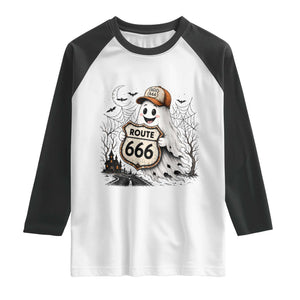 Haunted Route Highway 666 Halloween Road Trip Raglan Shirt Spooky Travel Gift