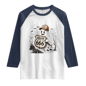 Haunted Route Highway 666 Halloween Road Trip Raglan Shirt Spooky Travel Gift