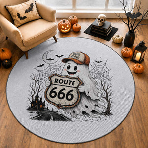 Haunted Route Highway 666 Halloween Road Trip Round Rug Spooky Travel Gift