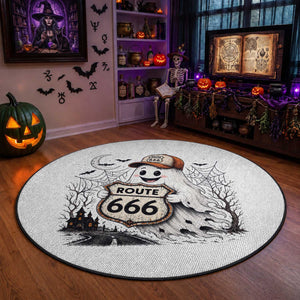 Haunted Route Highway 666 Halloween Road Trip Round Rug Spooky Travel Gift