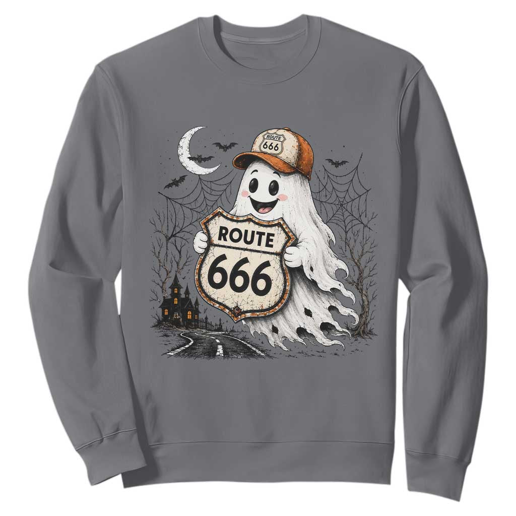 Haunted Route Highway 666 Halloween Road Trip Sweatshirt Spooky Travel Gift