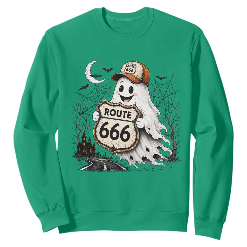 Haunted Route Highway 666 Halloween Road Trip Sweatshirt Spooky Travel Gift