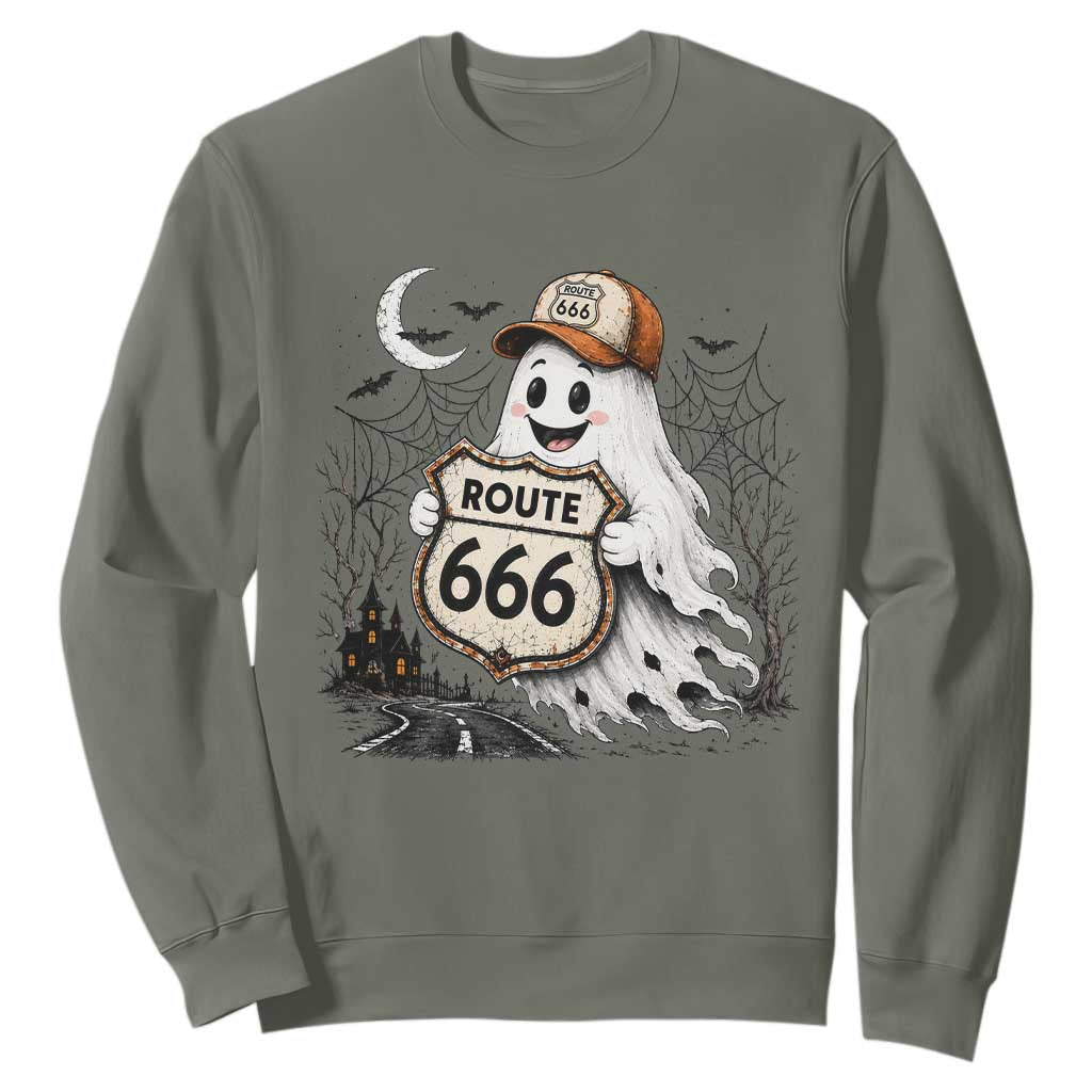 Haunted Route Highway 666 Halloween Road Trip Sweatshirt Spooky Travel Gift
